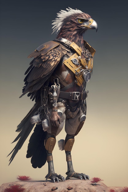 Adler mit Militärhelm