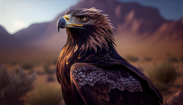 Adler nah oben mit unscharfem natürlichem Hintergrund mit großem Auge und Schnabel