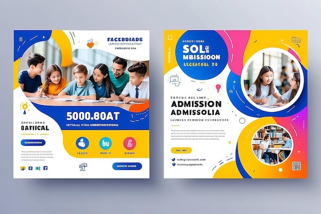 Admisión a la escuela Medios sociales Facebook Instagram plantilla de banner de publicación con eps editables