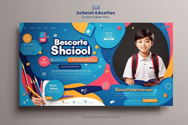 Admissão à educação escolar postagem nas mídias sociais e modelo de banner na web