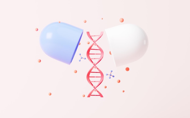 ADN de dibujos animados y cápsula renderizado 3d Dibujo digital