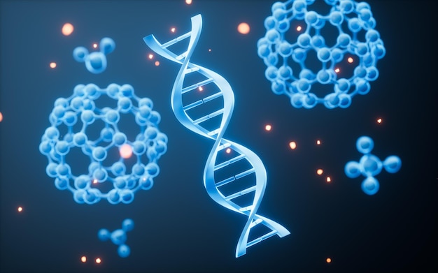 ADN y moléculas cuidado de la piel y estructura molecular renderización 3D