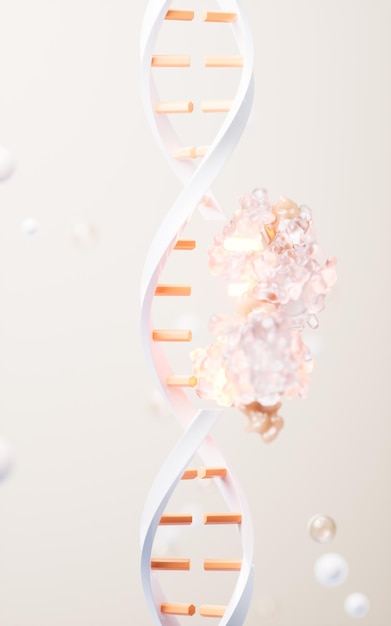 ADN y proteína con concepto biológico renderizado en 3D