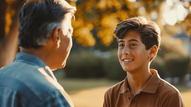 Adolescente a falar com o pai