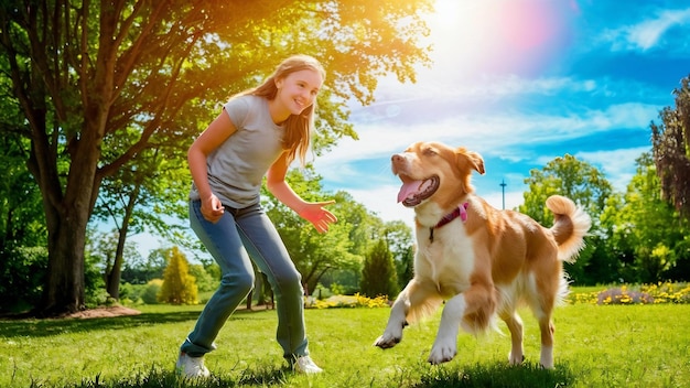 Adolescente a passar o dia com o cão