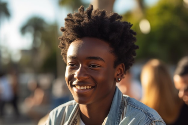 Adolescente afroamericano que disfruta pasar tiempo con amigos entablando una conversación