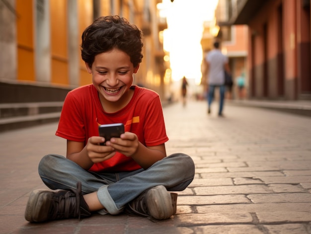 Adolescente colombiano usando un teléfono inteligente para jugar juegos