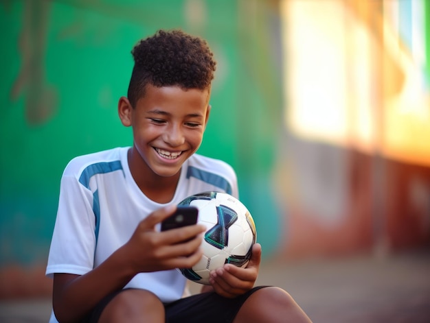 Adolescente colombiano usando un teléfono inteligente para jugar juegos