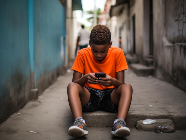 Adolescente colombiano usando um smartphone para jogar jogos