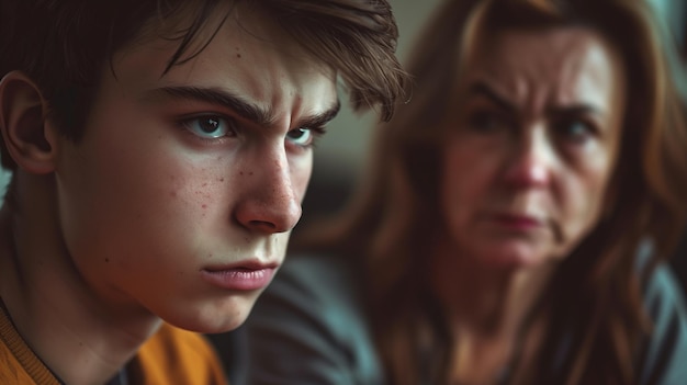 Foto un adolescente está en conflicto con su madre.