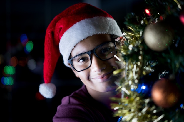 Adolescente, decorar, árbol de navidad