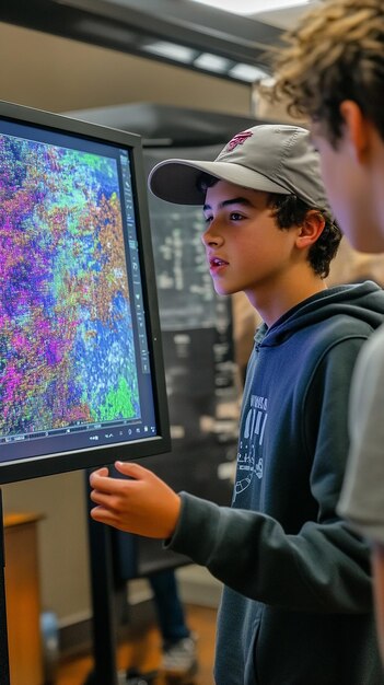 Adolescente demostrando un proyecto de programa de computadora