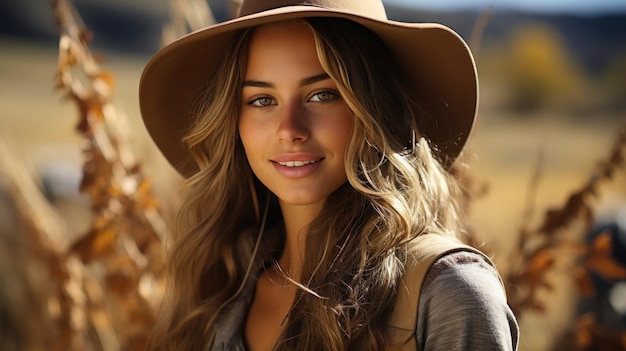 Una adolescente de estilo campesino con un sombrero de vaquero