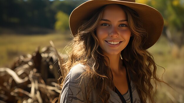 Una adolescente de estilo campesino con un sombrero de vaquero