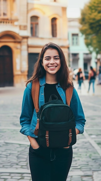 adolescente estudante com mochila de pé