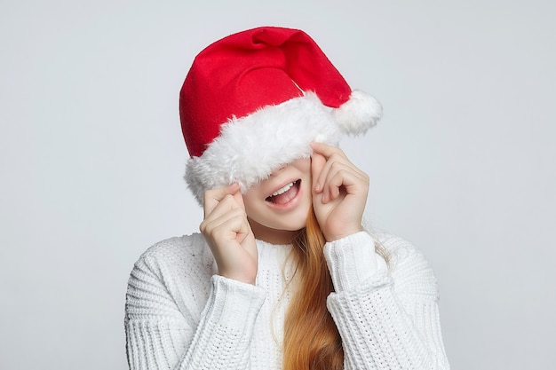 adolescente, en, un, gorro de santa