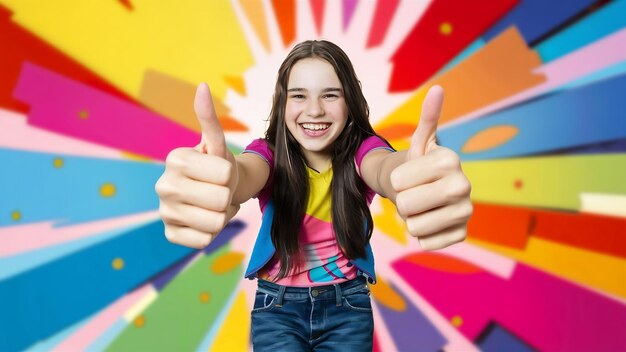 Adolescente con una gran sonrisa mostrando un gesto positivo