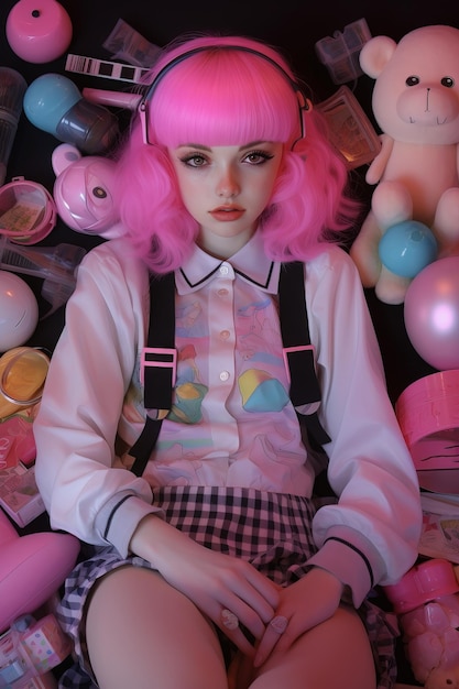 Adolescente hiperrealista y linda chica rave acostada en la cama al estilo de MarkRydenart Generative AI