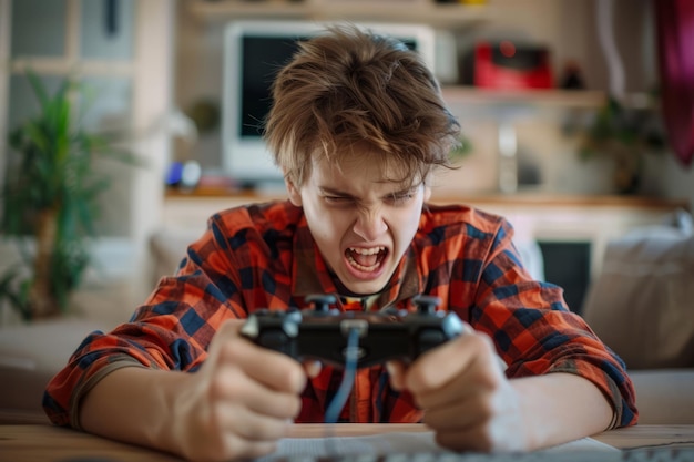 Adolescente irritado e frustrado, viciado em jogos, perdeu o seu jogo de computador.