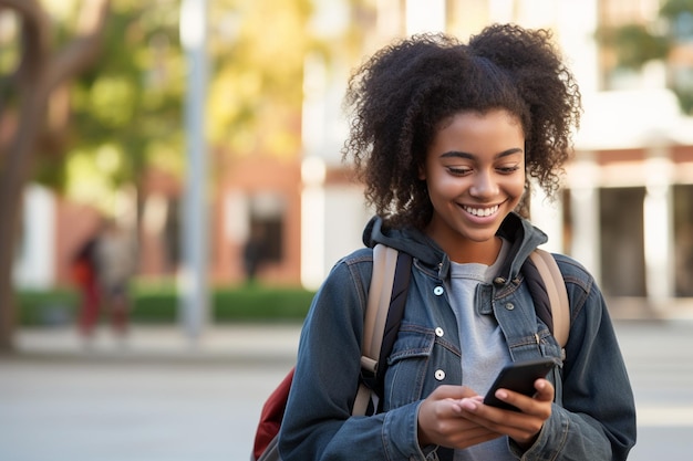 Foto adolescente negra africana feliz na faculdade estudante da geração z inteligência artificial generativa