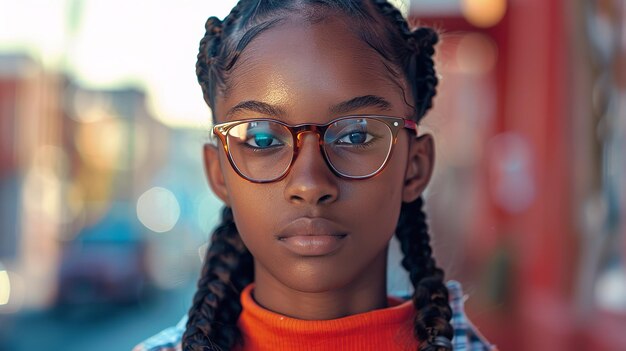 Adolescente negra com óculos generative ai