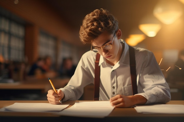 Un adolescente que participa en un examen académico