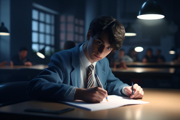 Un adolescente que participa en un examen académico