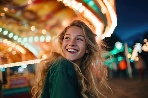 Un adolescente sonriente en medio de la magia del carnaval