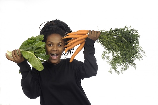 Adolescente, con, vegetales