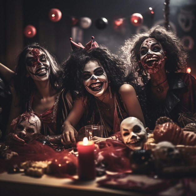 Adolescentes celebrando la fiesta de Halloween con generar Ai