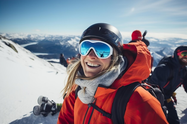 Los adolescentes disfrutan de divertidas actividades deportivas de invierno en montañas nevadas