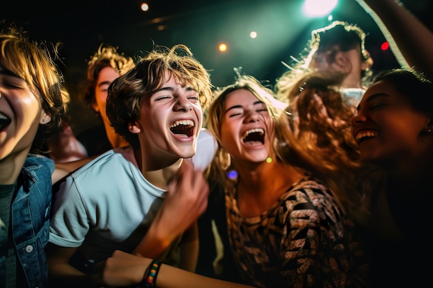 Adolescentes felices disfrutan de un baile generativo en una discoteca