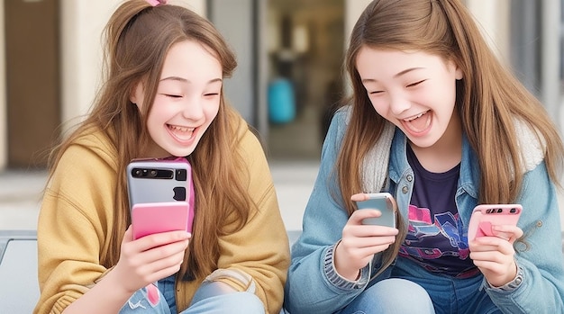 Adolescentes felizes com smartphones