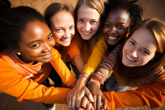 Adolescentes multiculturais expressando unidade e trabalho em equipe IA geradora