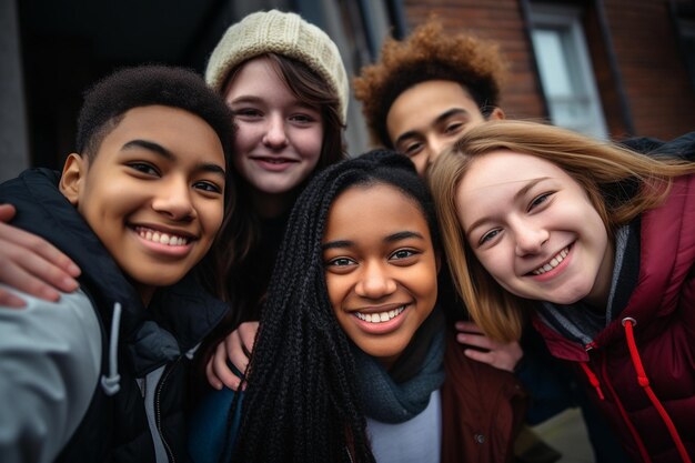 Adolescentes multiculturais expressando unidade e trabalho em equipe IA geradora