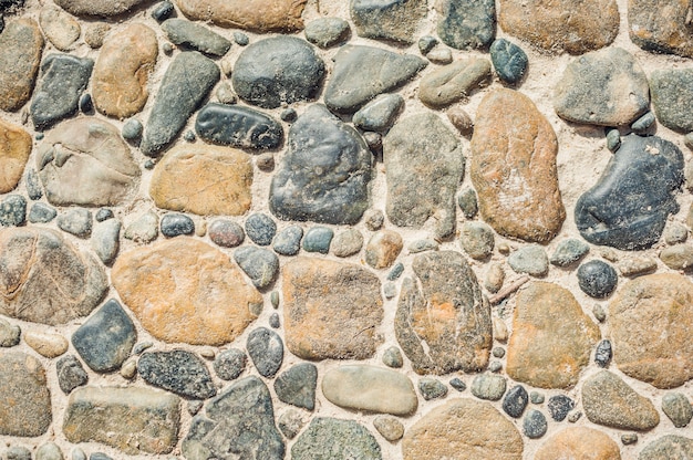 Adoquines de piedra redonda y camino de hormigón.