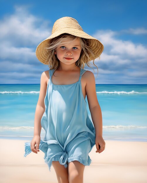 Adorable y activa niña en la playa durante las vacaciones de verano