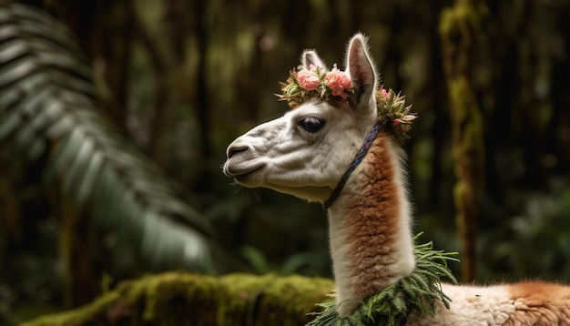 Adorable alpaca posa para retrato perfecto de granja generado por IA