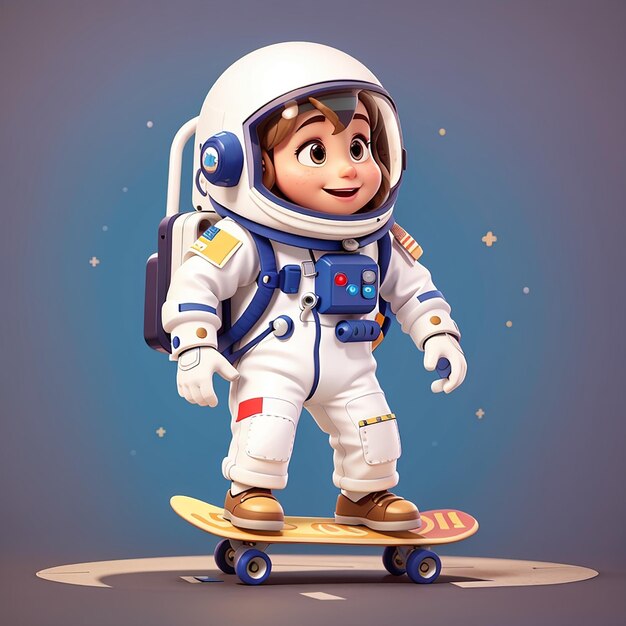 Adorable Astronaut Skateboarding Zeichentrickfilm-Vektorillustration