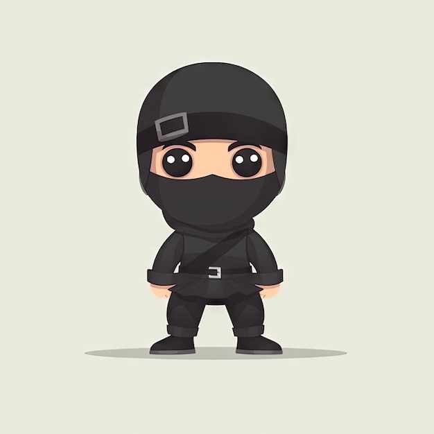 Adorable Baby Ninja en ropa negra minimalista con cara feliz