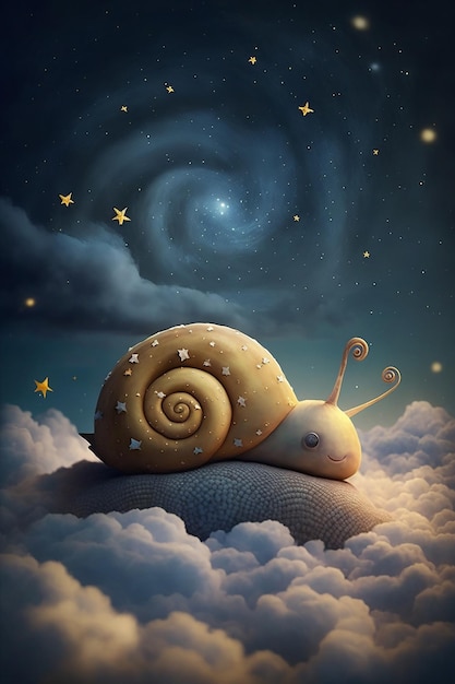 Adorable bebé caracol que duerme en la nube