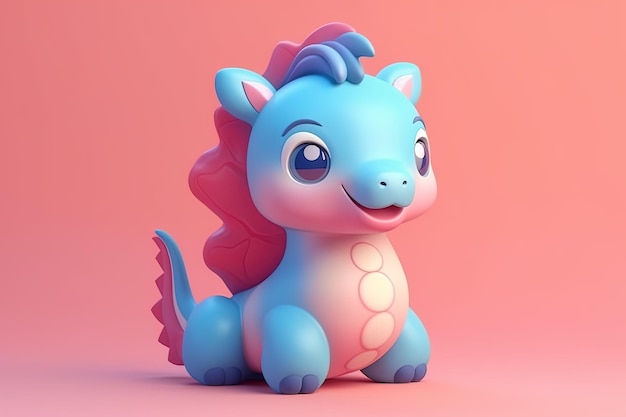 Adorable bebé colorido dragón estilo infantil generado en 3d con fondo de colores pastel suaves