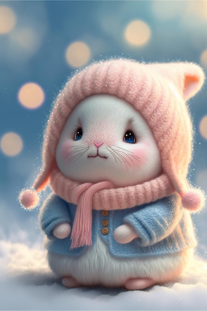 Adorable bebé conejo en invierno