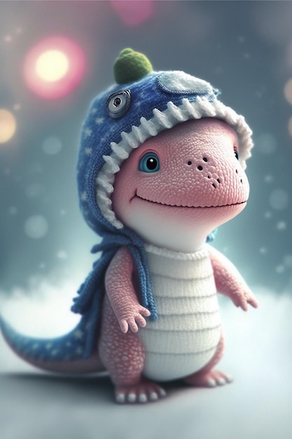 Adorable bebé dragón en invierno