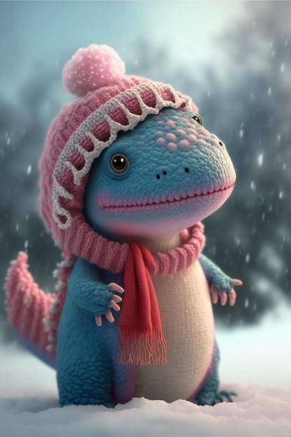 Adorable bebé dragón en invierno