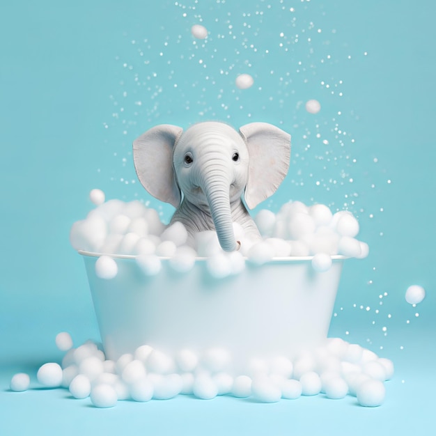 Adorable bebé elefante bañándose