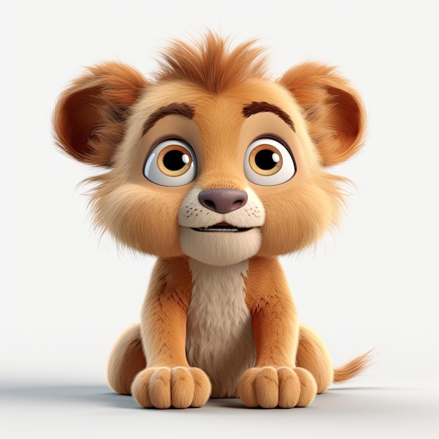 Adorable bebé león con una sonrisa estilo Pixar y ojos grandes