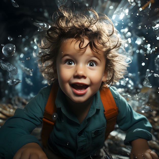 Adorable bebé nadando bajo el agua Buceo Jóvenes nadando en el agua