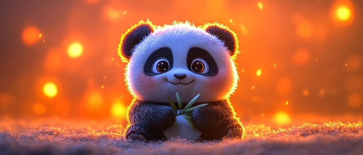 Adorable bebé panda con hojas de bambú