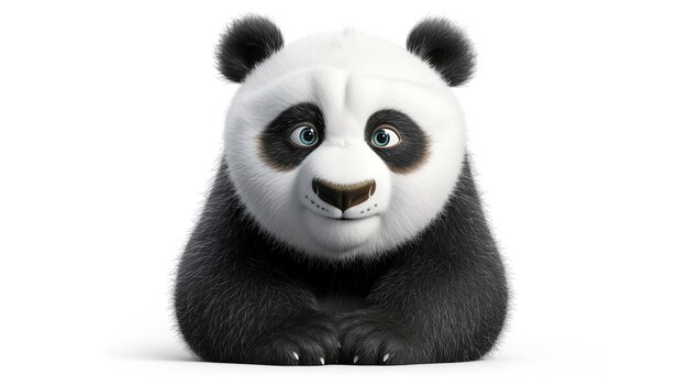 Un adorable bebé panda se sienta sobre un fondo blanco El panda tiene grandes ojos azules y una expresión curiosa en su cara